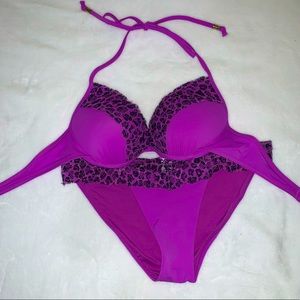PINK- purple leopard print swim suit